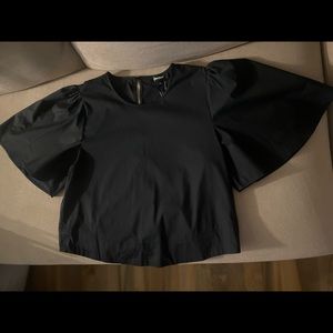 Short sleeve cropped blouse with dramatic sleeve